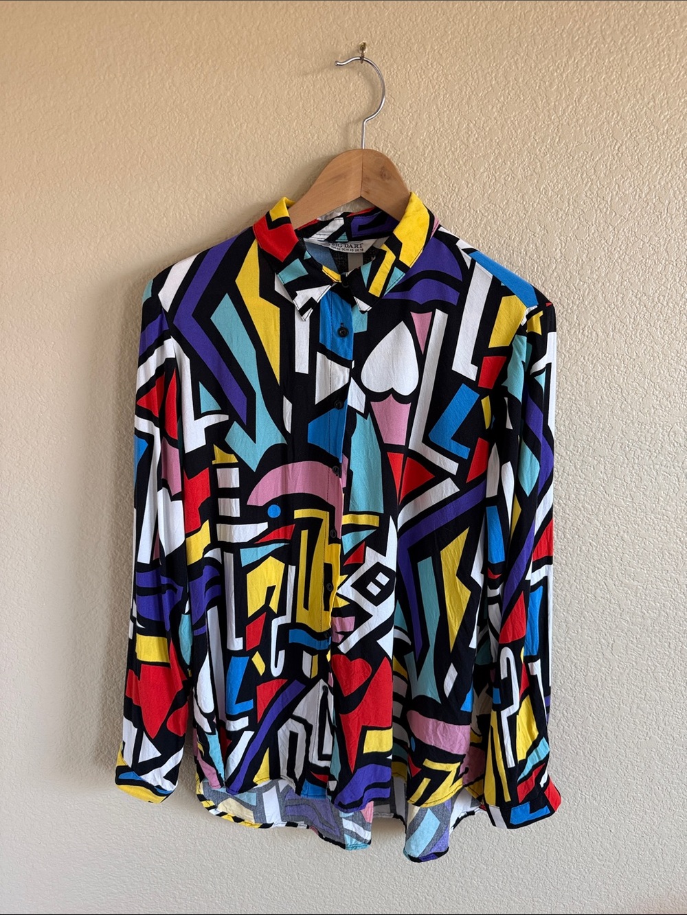 Big Dart Abstract  Geometric Collared Button-Up Shirt — Multicolor